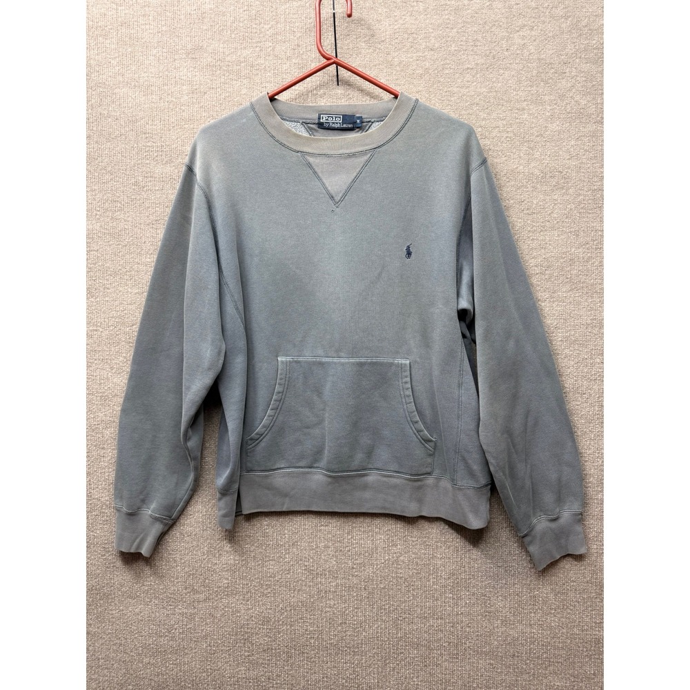 Polo Ralph Lauren Mens M Faded Blue Gray Kangaroo Pocket Crewneck Sweatshirt